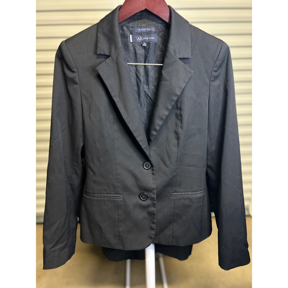 Anne Klein Blazer Women 6 Black AK Stretch Professional Two Button Jacket